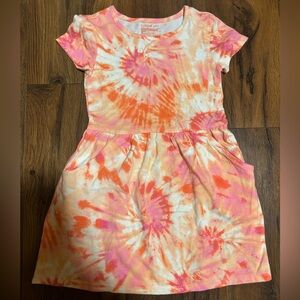 Cat & Jack Girls’ Short Sleeve Tie Dye Dress - Pink Orange XS